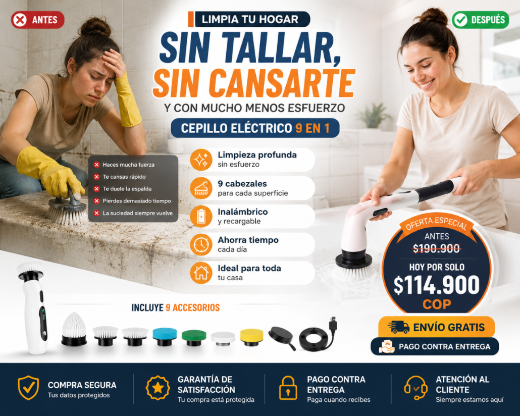 🔥 ¡Deja de tallar! Cepillo Eléctrico 9 en 1 que elimina la suciedad en minutos